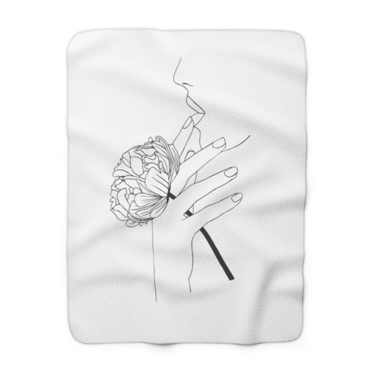 Sherpa Blanket — Minimal Line Art Flower & Face Cozy Throw