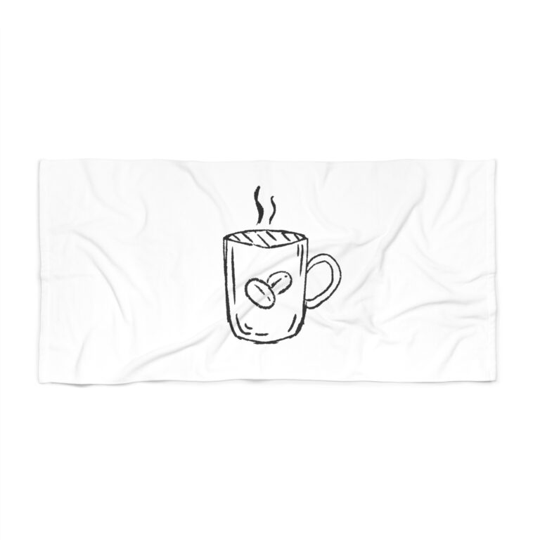 Coffee Mug Sketch Beach Towel — Minimalist Coffee Lover Beach Towel