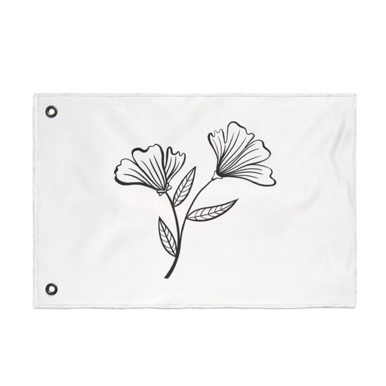 Floral Line Art Double-Sided Flag — Minimal Black Bloom Garden Flag