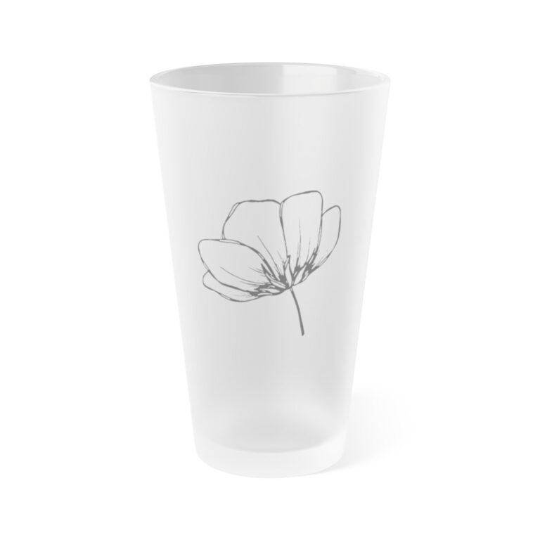 Frosted Pint Glass — Minimal Floral 16oz Beer Cup