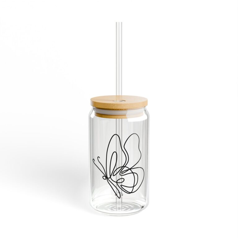 Butterfly Glass Sipper with Bamboo Lid — 16oz Reusable Straw Tumbler