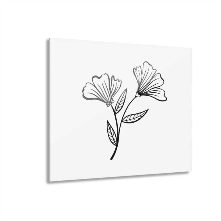 Minimalist Floral Acrylic Print — Black Line Flower Wall Art (French Cleat Hanging)