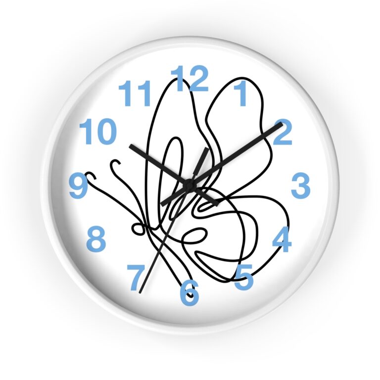 Abstract Line Art Wall Clock — Minimalist Scribble Design with Blue Numerals