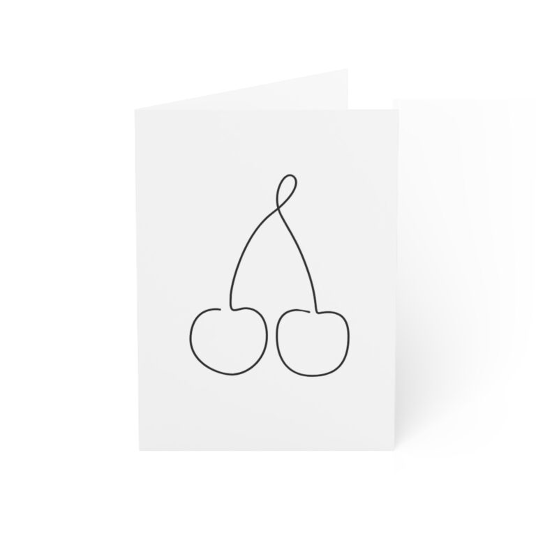Minimalist Cherry Greeting Card — “Live Softly. Love Deeply.” Pack of 1, 10, 30 or 50