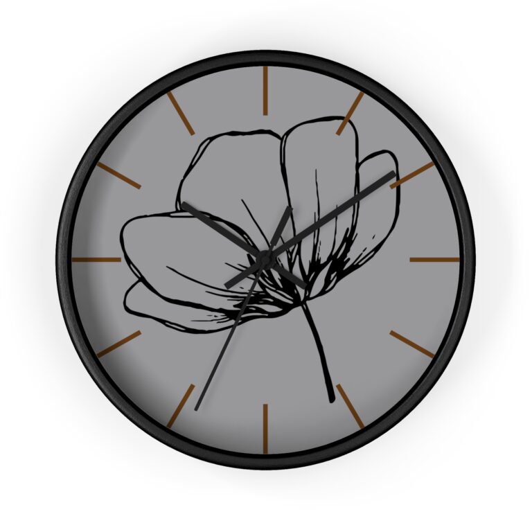 Poppy Line Art Wall Clock — Minimal Floral Home Decor