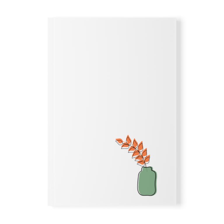 Minimal Botanical A5 Softcover Notebook — Green Vase with Orange Leaves