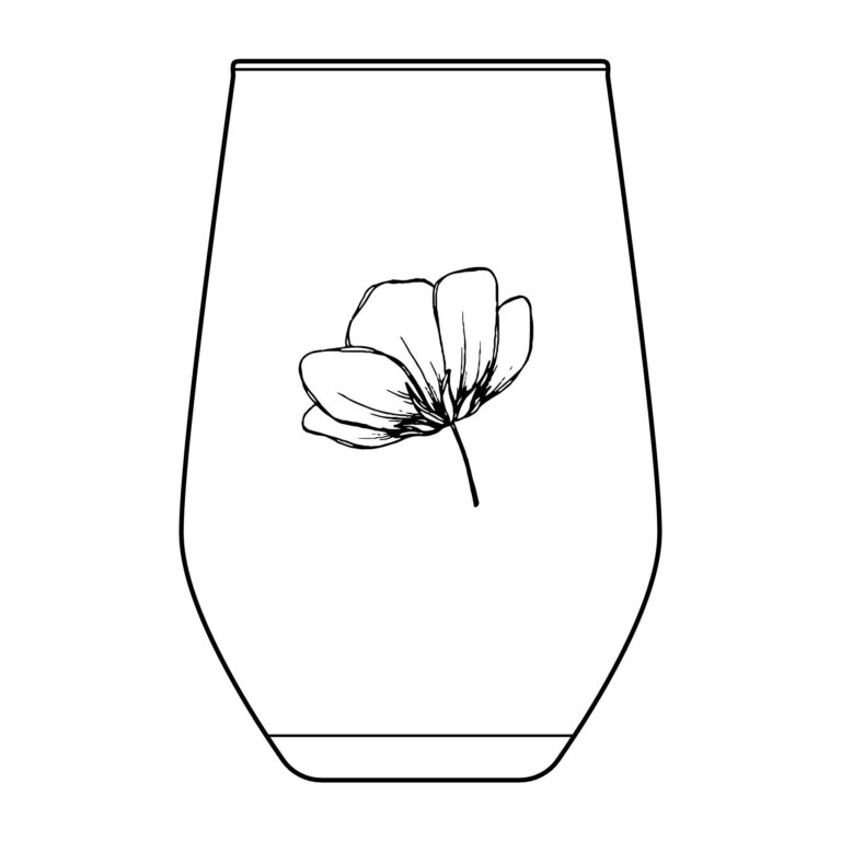 Engraved Stemless Wine Glass with Delicate Flower — 11.5 oz