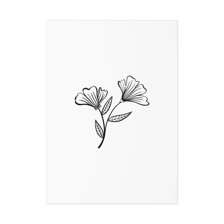 Minimal Line Floral Poster — Black Botanical Wall Art