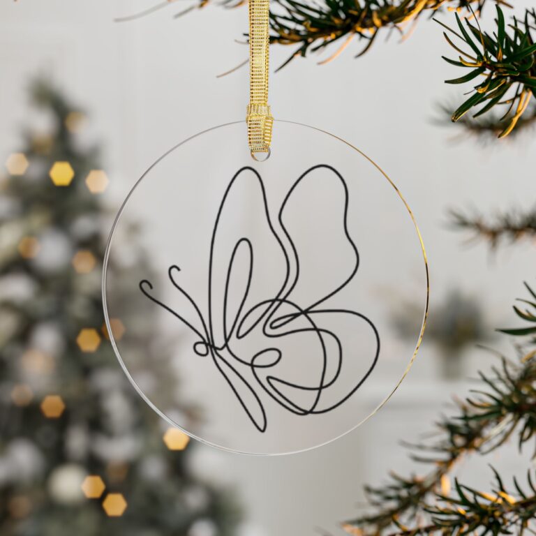 Minimalist Butterfly Acrylic Ornament — Modern Line Art Holiday Decor