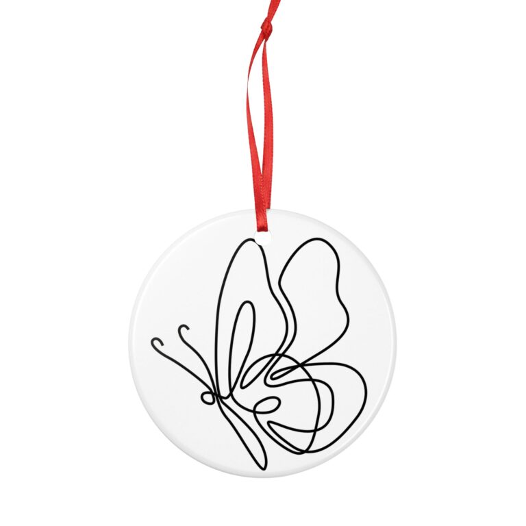 Minimal Line Butterfly Ceramic Ornament — Two-Sided Holiday Tree Decoration