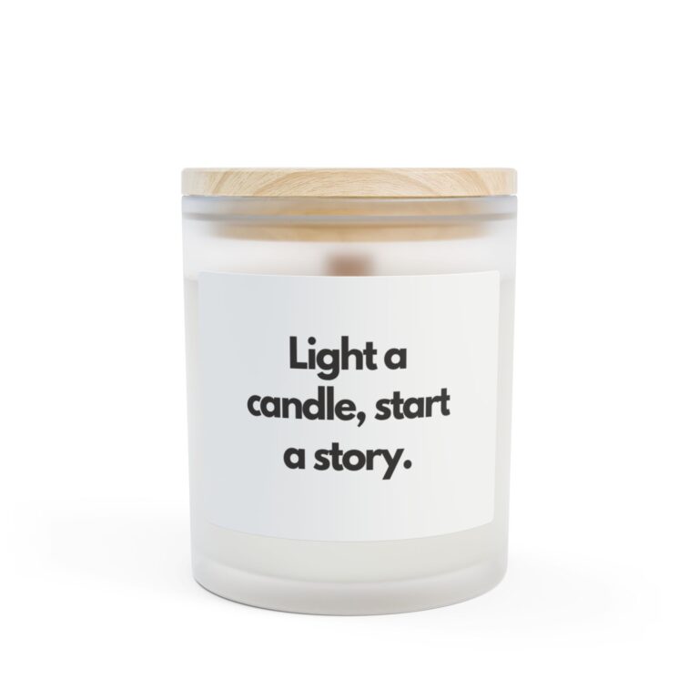 Candle — "Light a candle, start a story." Frosted 11oz Scented Jar