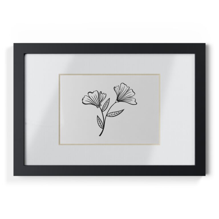 Minimal Black Framed Floral Poster – Hand-Drawn Line Art Wall Print