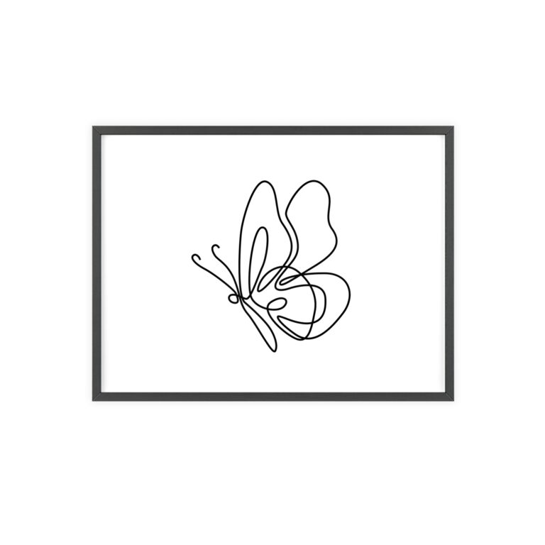 Minimal Line Art Butterfly Poster with Wooden Frame