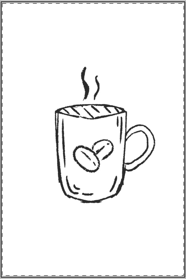 Coffee Mug Art Satin Poster – Minimal Sketched Coffee Beans Print