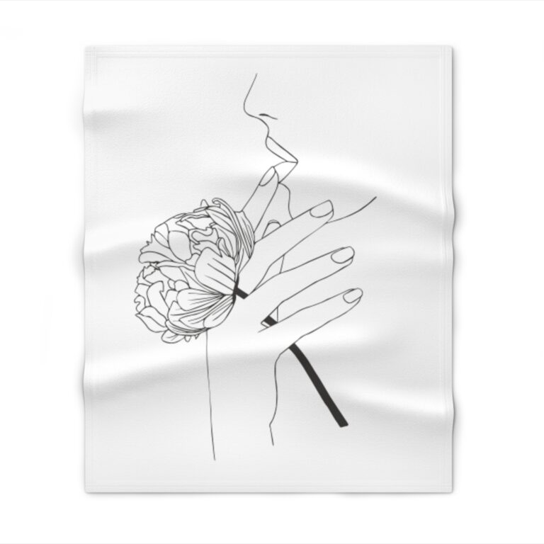 Minimalist Line Art Throw Blanket — Woman Holding Flower Design