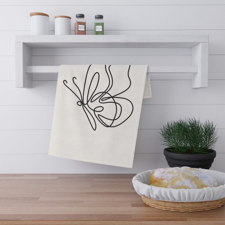 Butterfly Line Art Tea Towel — Minimalist Kitchen Dish Towel