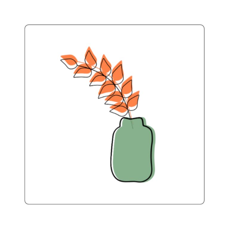 Minimalist Green Vase with Orange Foliage Square Sticker