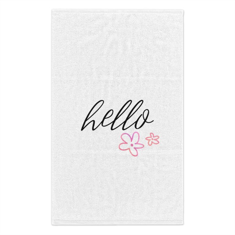 Hello Floral Rally Towel — Cute 11x18 Hand Towel with Pink Flower Design