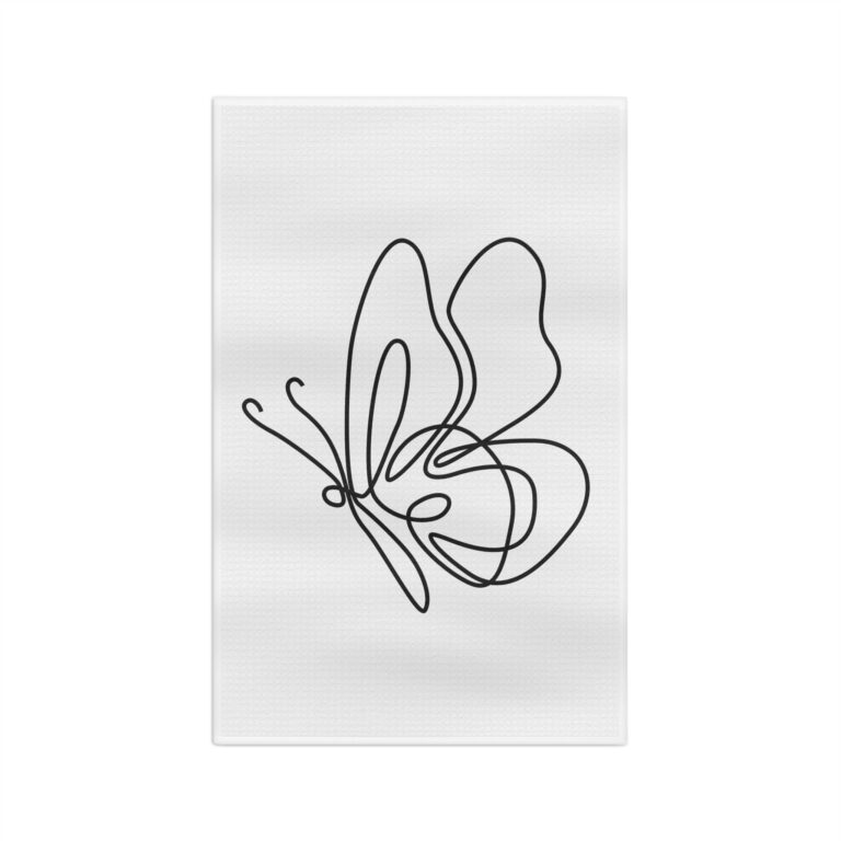 Butterfly Line Art Tea Towel — Minimalist Black & White Kitchen Towel