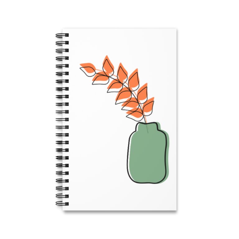 Spiral Journal — Minimalist Green Vase with Orange Leaves Notebook