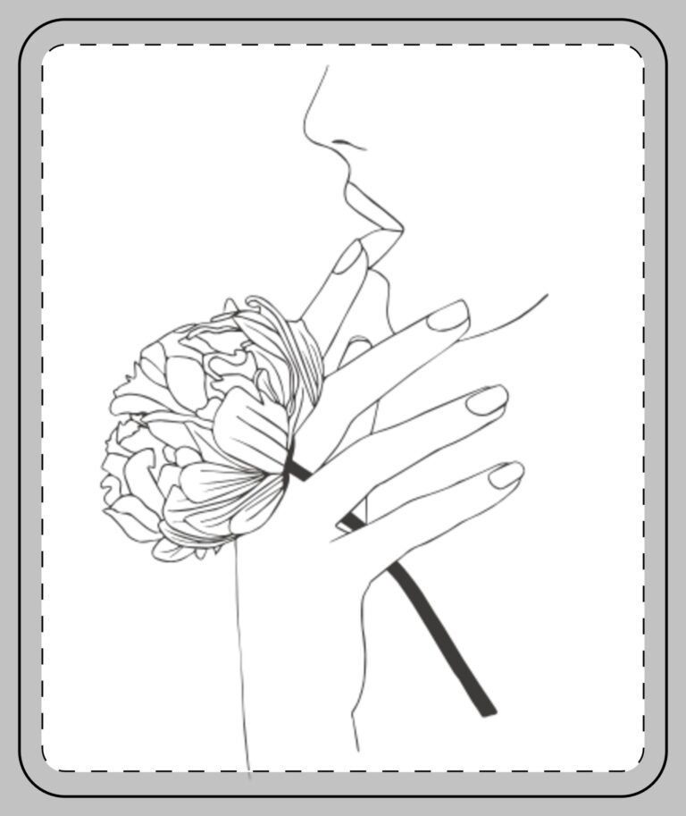 Minimal Line Art Floral Fleece Blanket — Woman Holding Peony