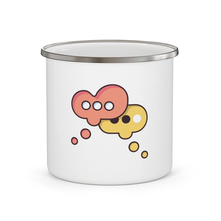 Enamel Mug — Cute Speech Bubble Camping Cup (Pink & Yellow)