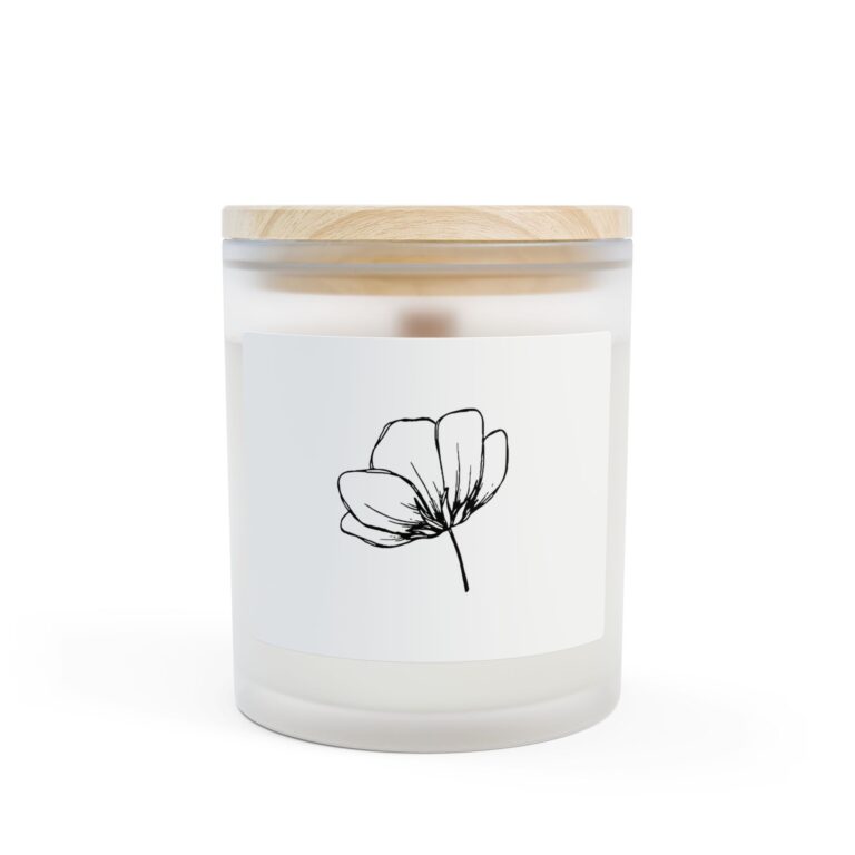 Minimal Botanical Frosted Glass Candle — 11oz Scented Soy Candle