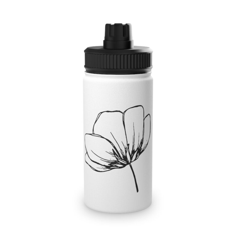 Minimal Black Line Floral Stainless Steel Water Bottle — Sports Lid