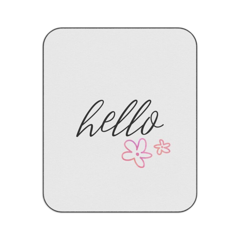 Picnic Blanket — "hello" Script with Pink Flowers, Lightweight Outdoor Throw for Spring & Casual Gatherings