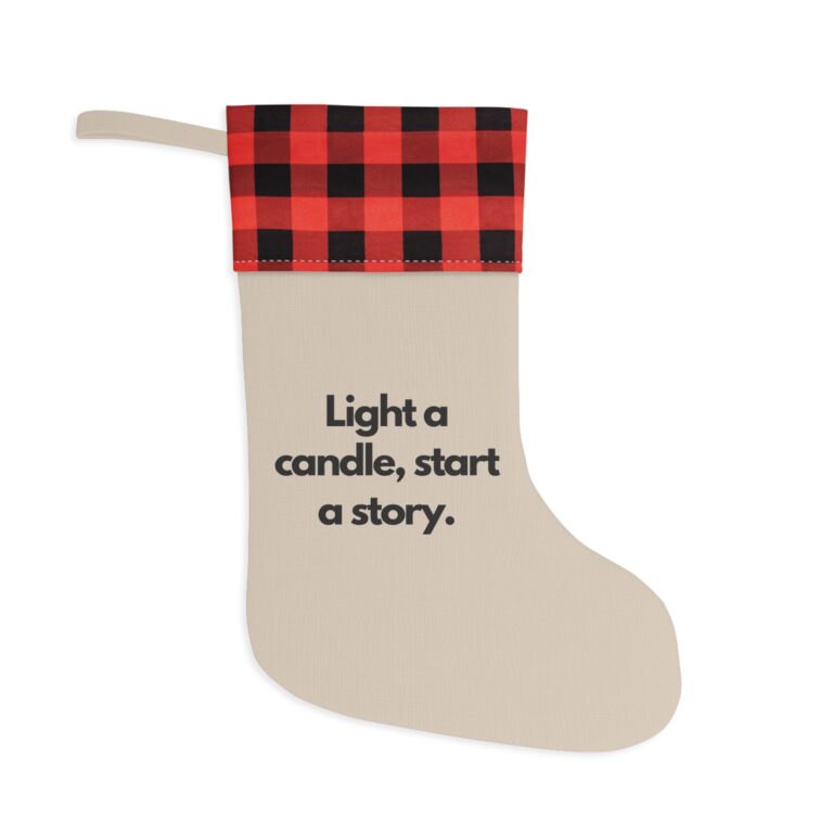 Christmas Stocking - "Light a candle, start a story." Plaid Cuff Holiday Stocking