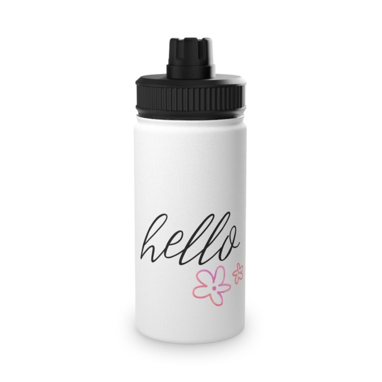 Water Bottle — "hello" Script Floral Stainless Steel Sports Bottle
