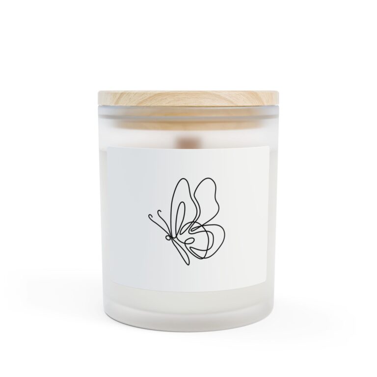 Butterfly Line Art Frosted Glass Candle — 11oz Scented Soy Candle