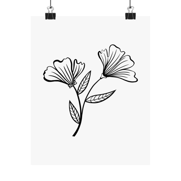 Botanical Line Art Poster — Minimal Black Floral Matte Vertical Print