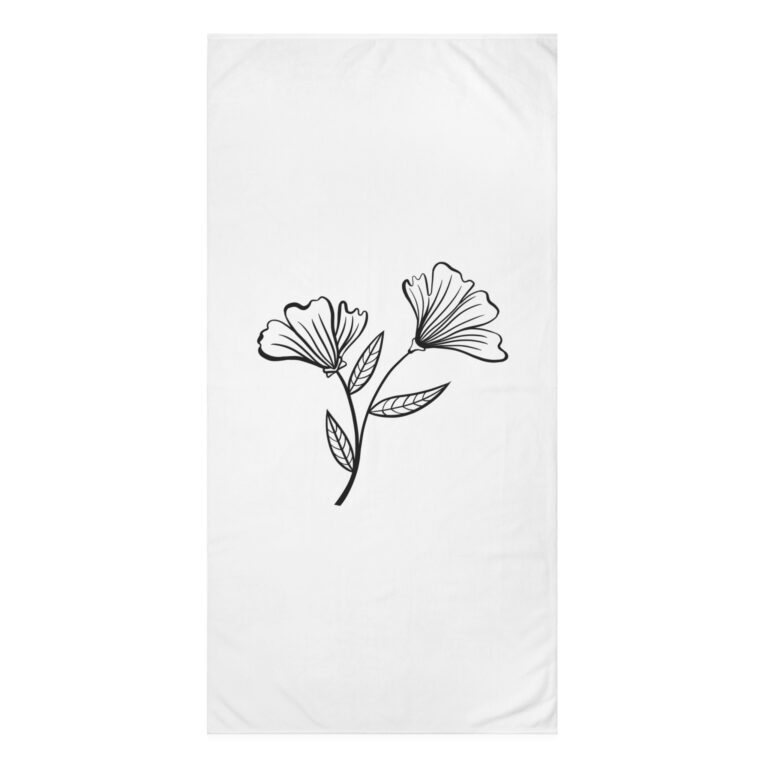 Floral Line Art Mink-Cotton Towel — Minimal Black Flower Beach & Bath Towel