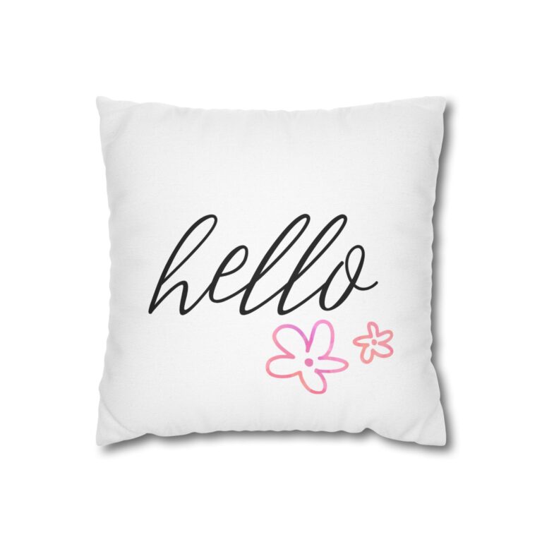 Hello Floral Pillowcase — Decorative Square Throw Pillow Cover