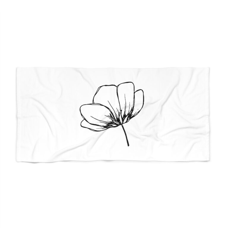 Minimal Black Line Floral Beach Towel — Simple Poppy Design