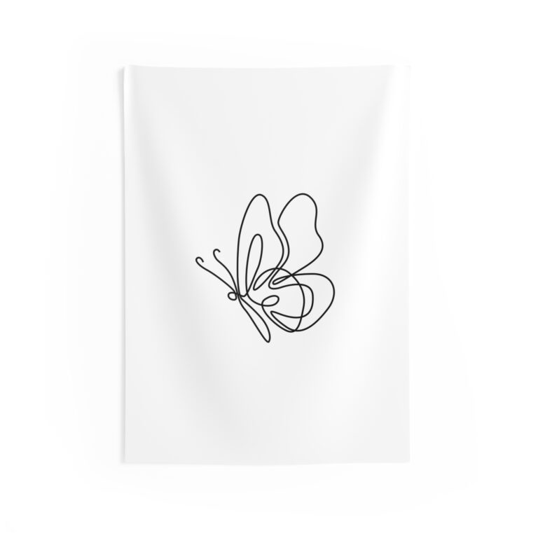 Butterfly Line Art Tapestry — Minimalist Black & White Wall Hanging