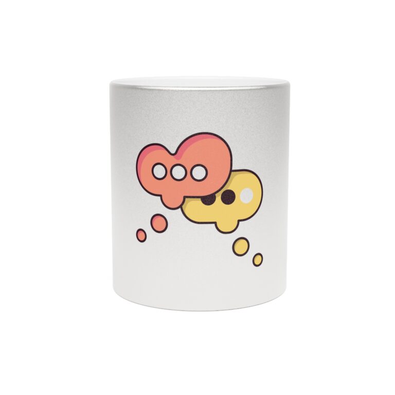 Silver/Gold Metallic Mug with Cute Chat Bubble Illustration — Cute Conversation Coffee Cup