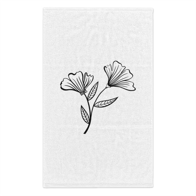 Floral Line Art Rally Towel — Minimal Black Flower Design (11x18)