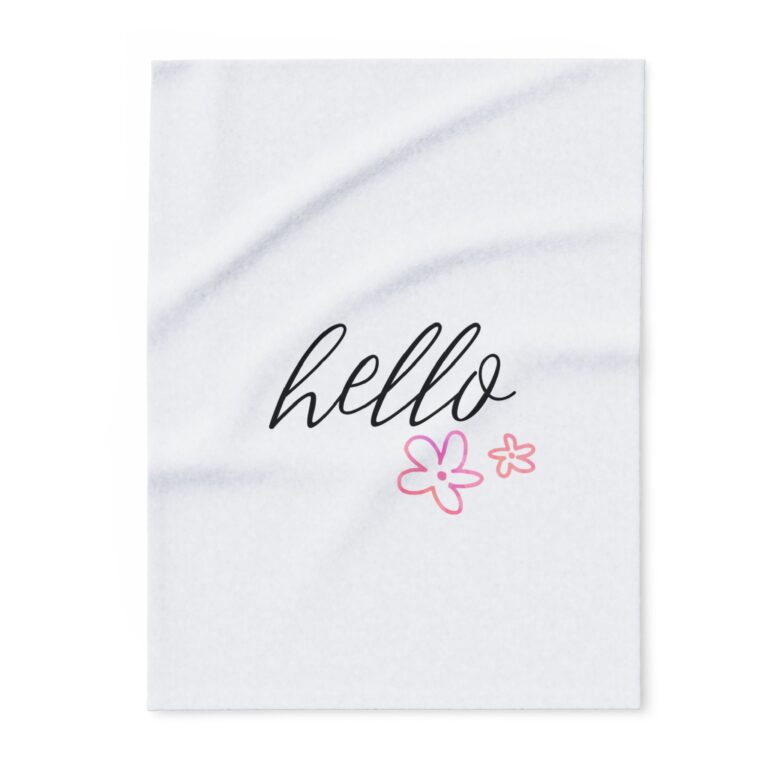 Hello Floral Arctic Fleece Blanket — Soft White Throw with Pink Flowers