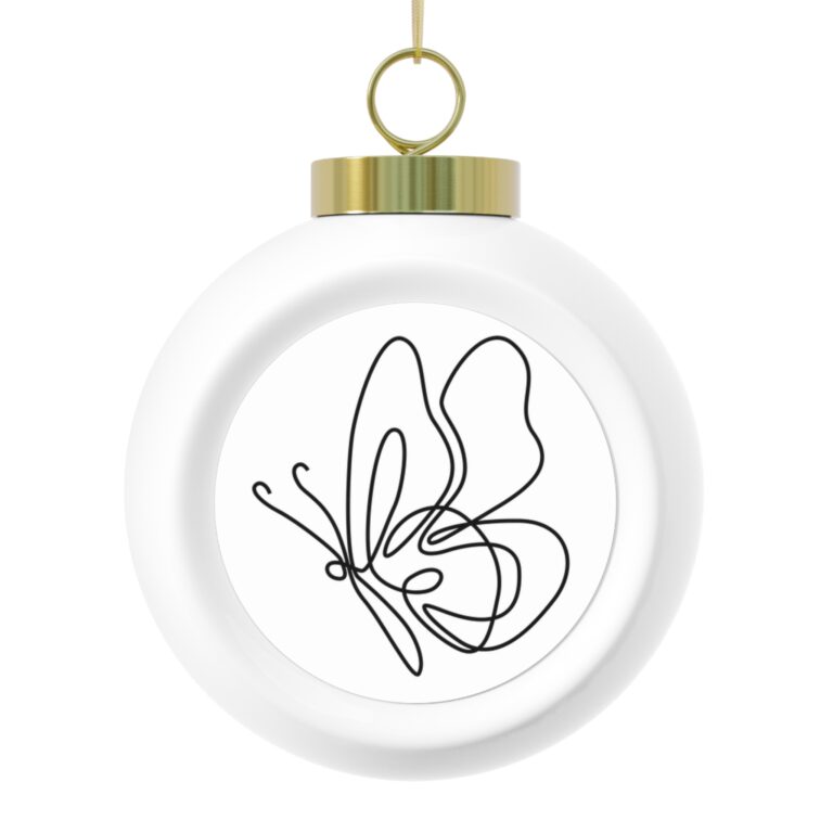 Christmas Ornament — Watercolor Poinsettia & Butterfly Holiday Ball