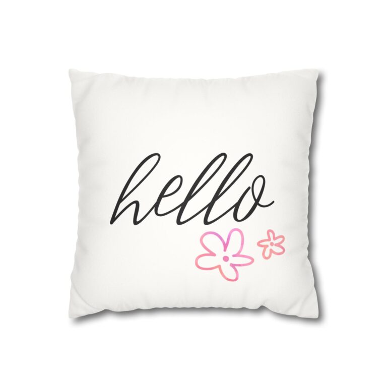 Hello Floral Faux Suede Pillowcase — Square Decorative Throw Pillow Cover