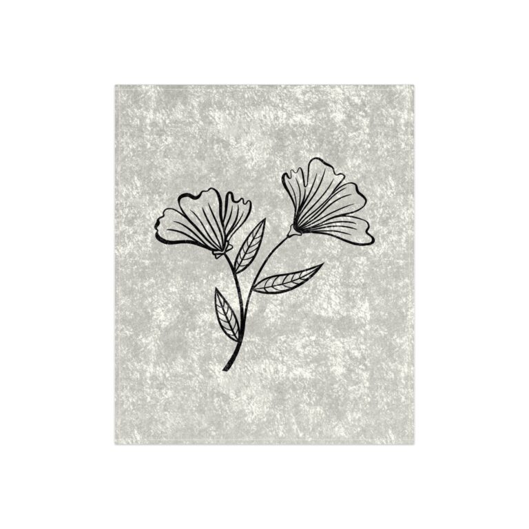 Crushed Velvet Blanket — Minimal Floral Velvet Throw, Soft Grey Botanical Cozy Blanket