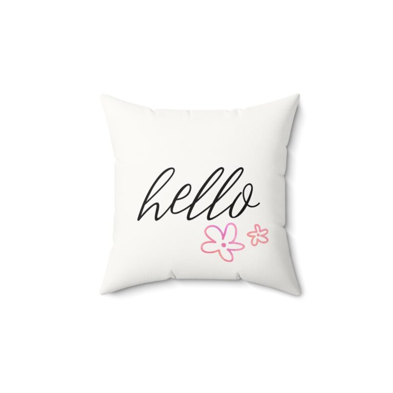 Hello Floral Faux Suede Pillow — Minimalist Line Art Decorative Throw Pillow