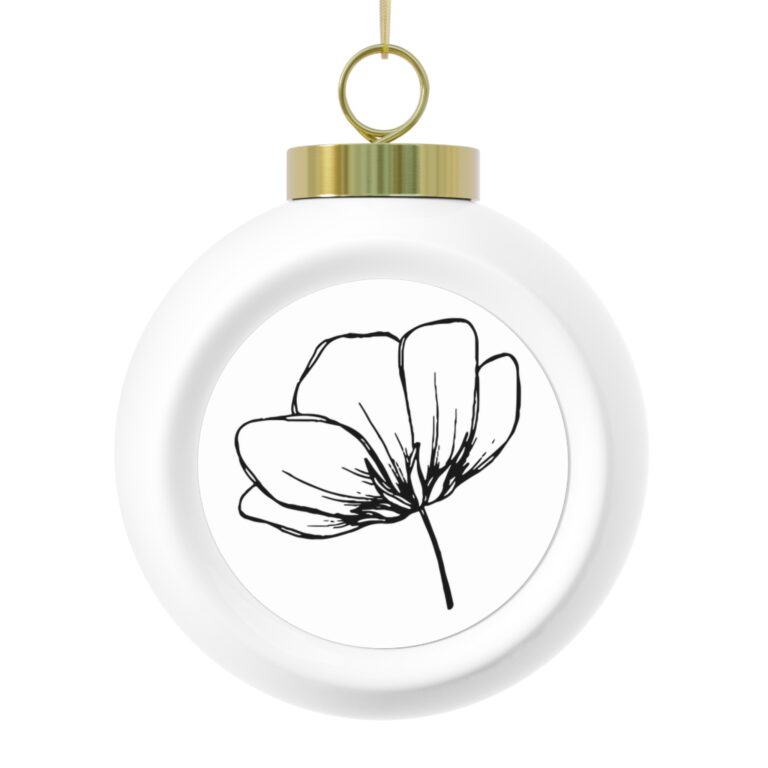 Floral Holiday Ball Ornament — Poinsettia & Minimal Line Flower Christmas Decoration