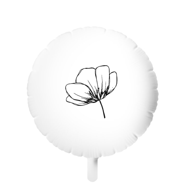Round Mylar Balloon with Minimal Line Flower — Elegant Floral Helium Balloon for Weddings, Bridal Showers, & Gift Decor