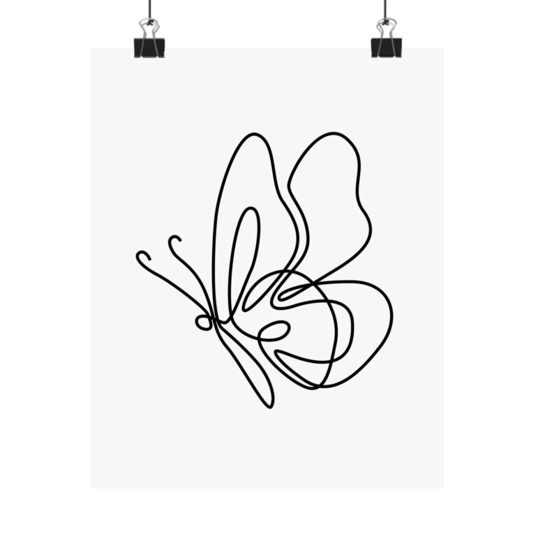 Minimal One-Line Butterfly Matte Poster — Modern Botanical Wall Art