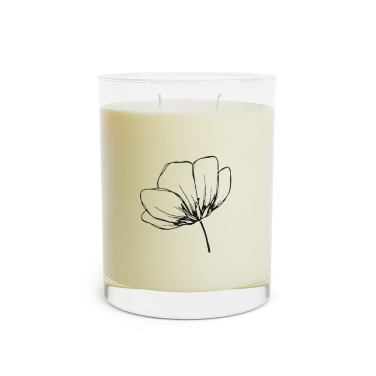 11oz Glass Scented Candle — Minimal Floral Line Art, Clean Home Fragrance