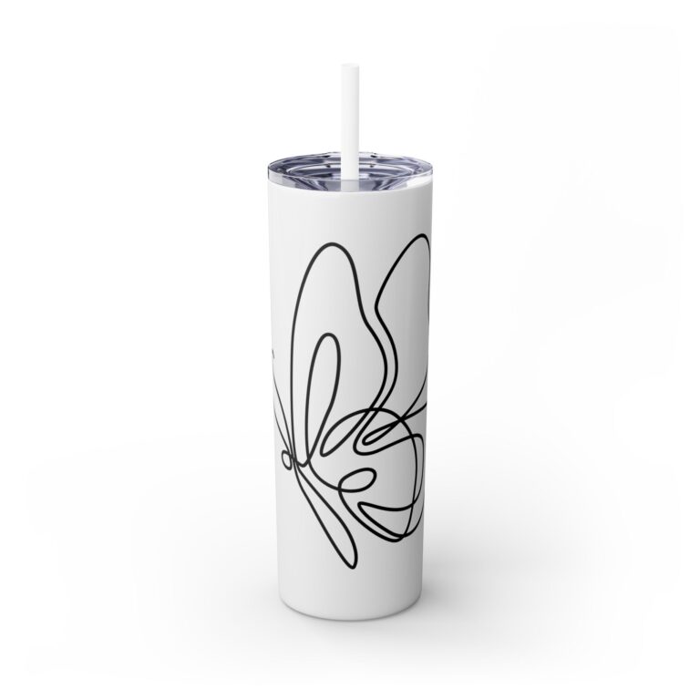 Skinny Tumbler — Minimal One-Line Butterfly Design, 20oz with Straw