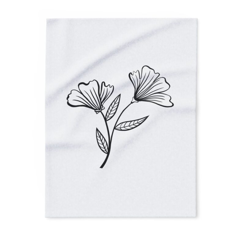 Floral Line Art Fleece Blanket — Minimal Black Botanical Throw